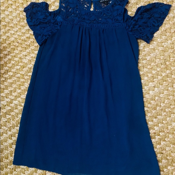 Dress purple sparkly lace short sleeve blue cold - Picture 5 of 10